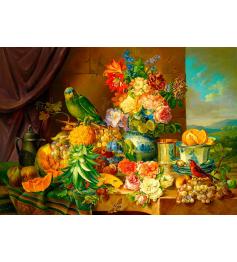 Puzzle Enjoy Bodegón con Flores, Frutas y Loro de 1000 Piezas