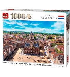 Puzzle King Ayuntamiento y Mercado, Delft, Holanda de 1000 Pzs