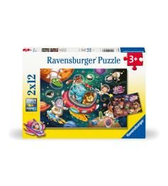 Puzzle Ravensburger Animales en el Espacio de 2x12 Piezas