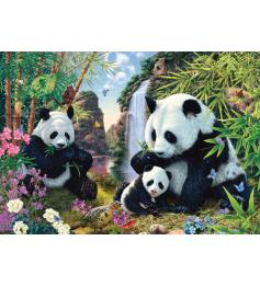 Puzzle Schmidt Familia Panda en la Cascada de 500 Piezas